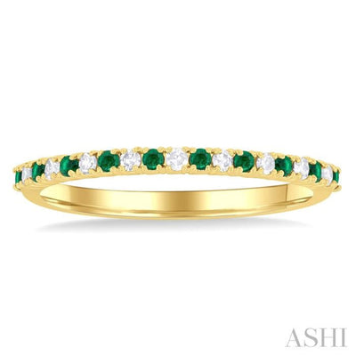 1/0 Ctw Petite 1.35 MM Emerald and Round Cut Diamond Precious Stack Band in 10K Yellow Gold