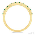 1/0 Ctw Petite 1.35 MM Emerald and Round Cut Diamond Precious Stack Band in 10K Yellow Gold