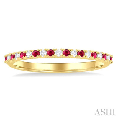 1/0 Ctw Petite 1.35 MM Ruby and Round Cut Diamond Precious Stack Band in 10K Yellow Gold
