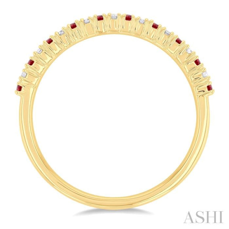 1/0 Ctw Petite 1.35 MM Ruby and Round Cut Diamond Precious Stack Band in 10K Yellow Gold