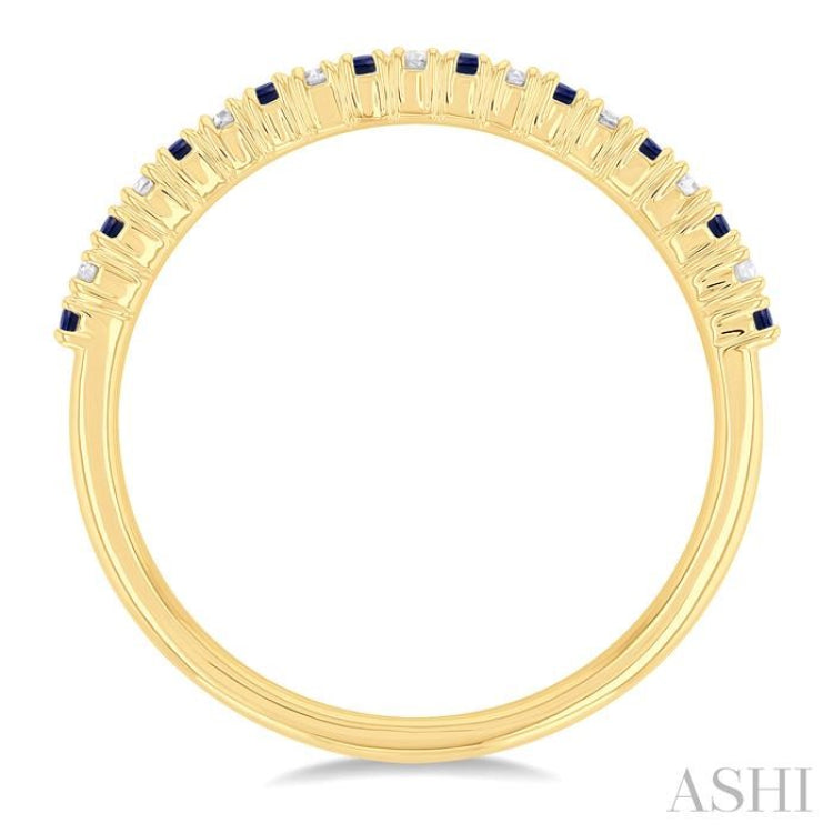 1/0 Ctw Petite 1.35 MM Sapphire and Round Cut Diamond Precious Stack Band in 10K Yellow Gold