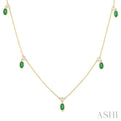 1/4 ctw Round Cut Diamonds and 5X3MM Oval Shape Emerald Precious Station Necklace in 14K Yellow Gold