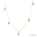 1/4 ctw Round Cut Diamonds and 5X3MM Oval Shape Emerald Precious Station Necklace in 14K Yellow Gold