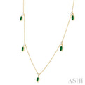 1/4 ctw Round Cut Diamonds and 5X3MM Oval Shape Emerald Precious Station Necklace in 10K Yellow Gold