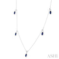 1/4 ctw Round Cut Diamonds and 5X3MM Oval Shape Sapphire Precious Station Necklace in 10K White Gold