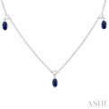 1/4 ctw Round Cut Diamonds and 5X3MM Oval Shape Sapphire Precious Station Necklace in 10K White Gold