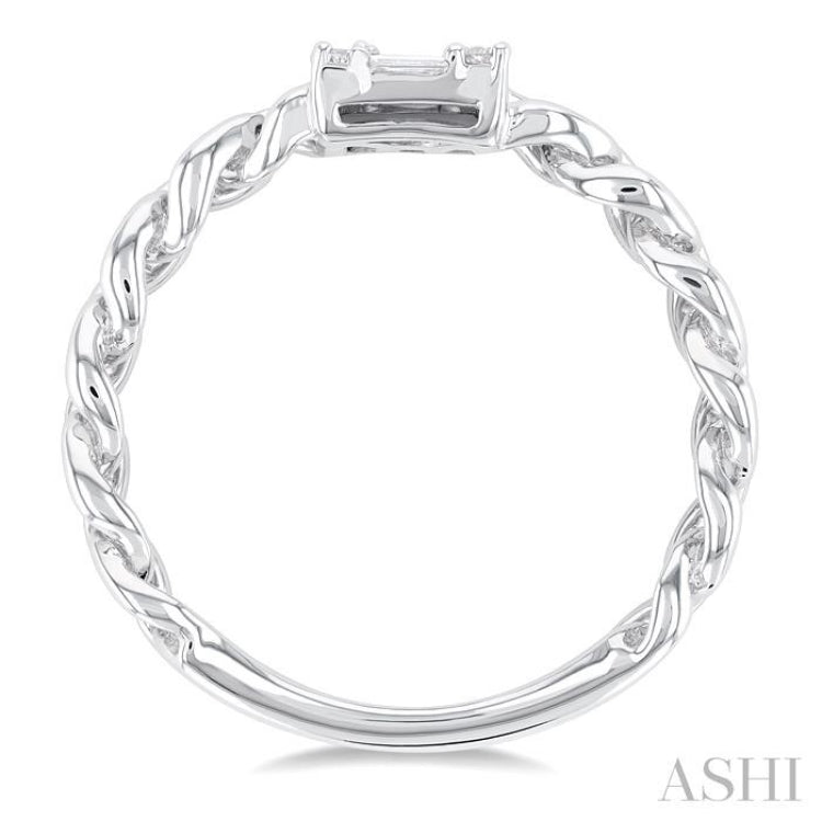 1/4 ctw Fusion Baguette and Round Cut Diamond Cuban Link Fashion Ring in 14K White Gold