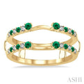 1/5 ctw Round Cut Diamond and 2MM & 1.5MM Emerald Precious Insert Ring in 14K Yellow Gold