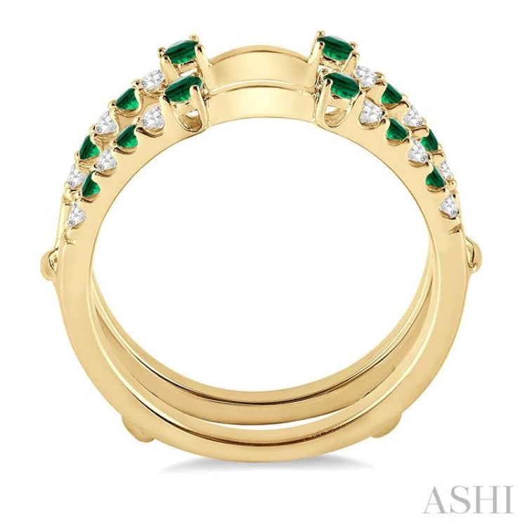 1/5 ctw Round Cut Diamond and 2MM & 1.5MM Emerald Precious Insert Ring in 14K Yellow Gold