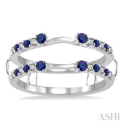 1/5 ctw Round Cut Diamond and 2MM & 1.5MM Sapphire Precious Insert Ring in 14K White Gold