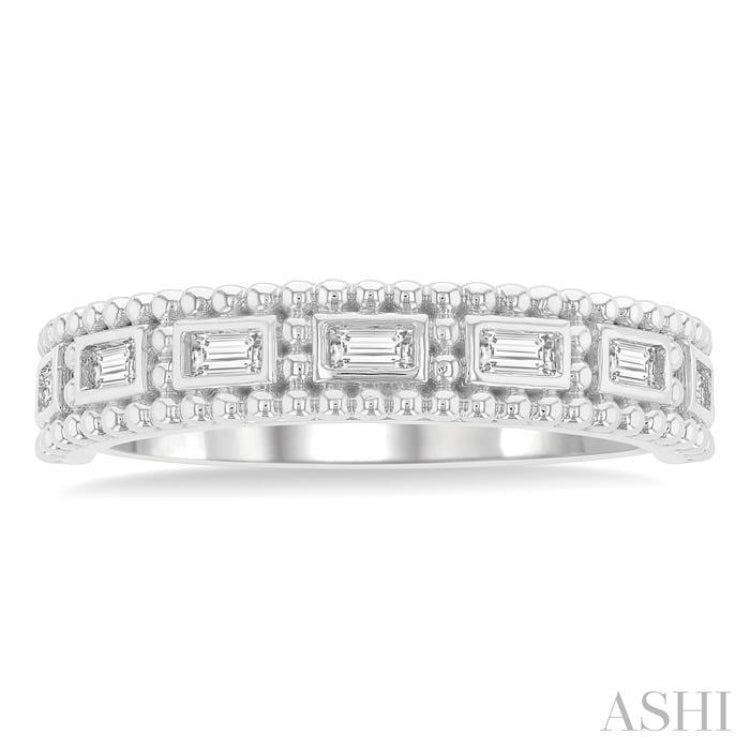 1/5 ctw Ball Bead Designing Baguette Cut Diamond Fashion Band in 14K White Gold