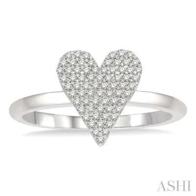 1/4 ctw Heart Shape Pave Set Round Cut Diamond Fashion Ring in 10K White Gold