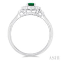 1/4 Ctw Scalloped Halo 6X4 MM Oval Cut Emerald and Round Cut Diamond Precious Ring in 14K White Gold