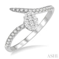 1/4 ctw Open End Oval Mount Lovebright Round Cut Diamond Ladies Ring in 14K White Gold