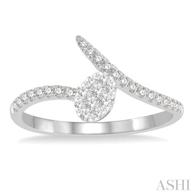 1/4 ctw Open End Oval Mount Lovebright Round Cut Diamond Ladies Ring in 14K White Gold