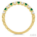 1/4 ctw Round Cut 2.25MM Emerald and Diamond Precious Wedding Band in 14K Yellow Gold