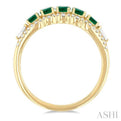 3.1MM Round Emerald and 1/4 ctw Baguette and Single Cut Diamond 5-Stone Precious Ring in 14K Yellow Gold