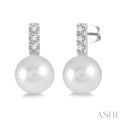 7MM Cultured Pearls and 1/10 ctw Round Cut Diamond Earring in 10K White Gold