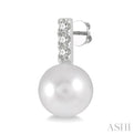 7MM Cultured Pearls and 1/10 ctw Round Cut Diamond Earring in 10K White Gold