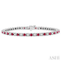 1 1/2 ctw Square Box Link 2.5MM Ruby and Round Cut Diamond Precious Tennis Bracelet in 14K White Gold