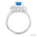 1/20 ctw Oval Cut 8X6 MM Blue Topaz and Round Cut Diamond Semi Precious Ring in Sterling Silver