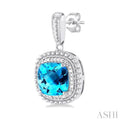 1/20 ctw Cushion Cut 8X8 MM Blue Topaz and Round Cut Diamond Semi Precious Earring in Sterling Silver