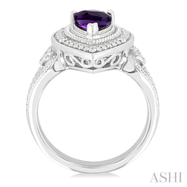 1/20 ctw Pear Cut 9X6 MM Amethyst and Round Cut Diamond Semi Precious Ring in Sterling Silver