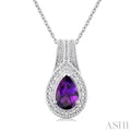 1/20 ctw Pear Cut 9X6 MM Amethyst and Round Cut Diamond Waterfall Loop Semi Precious Pendant With Chain in Sterling Silver