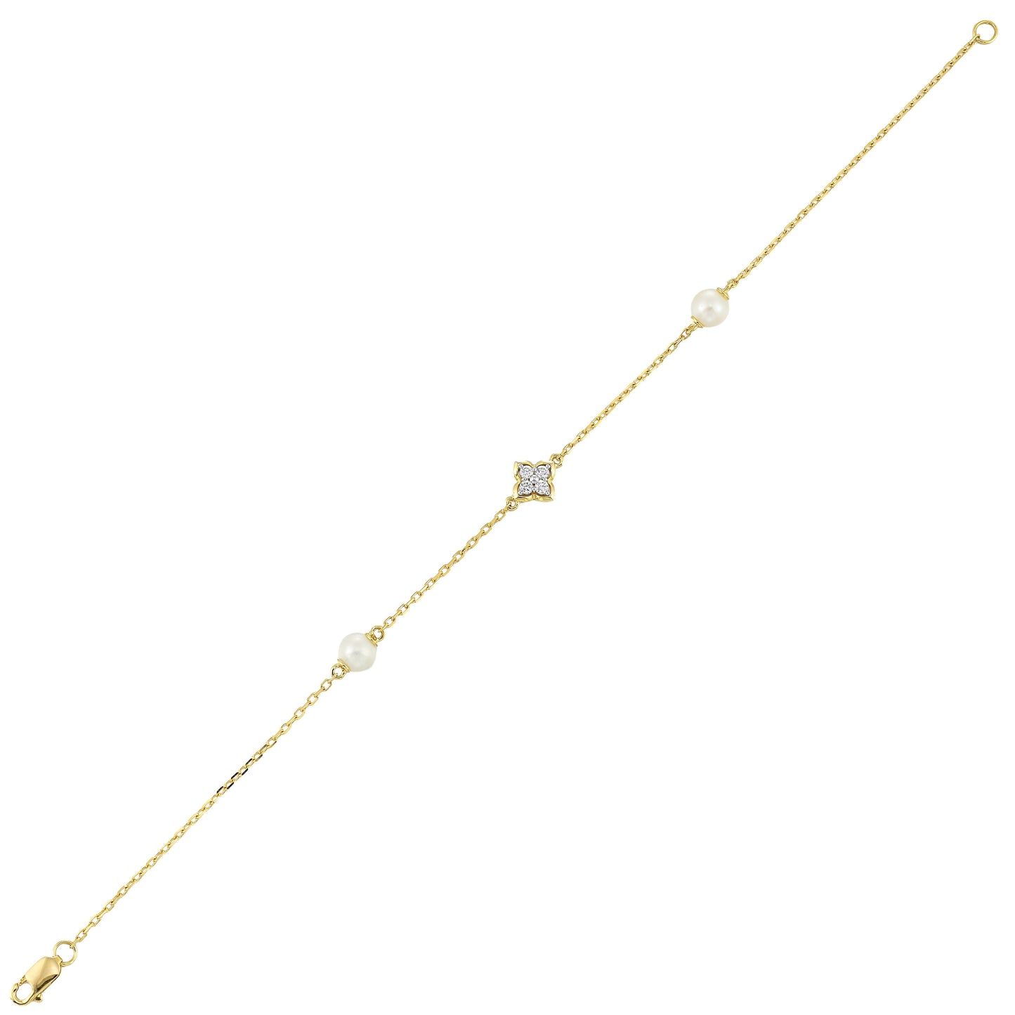 14Kt Yellow Gold Diamond 1/12Ctw & Pearl Bracelet