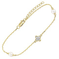 14Kt Yellow Gold Diamond 1/12Ctw & Pearl Bracelet