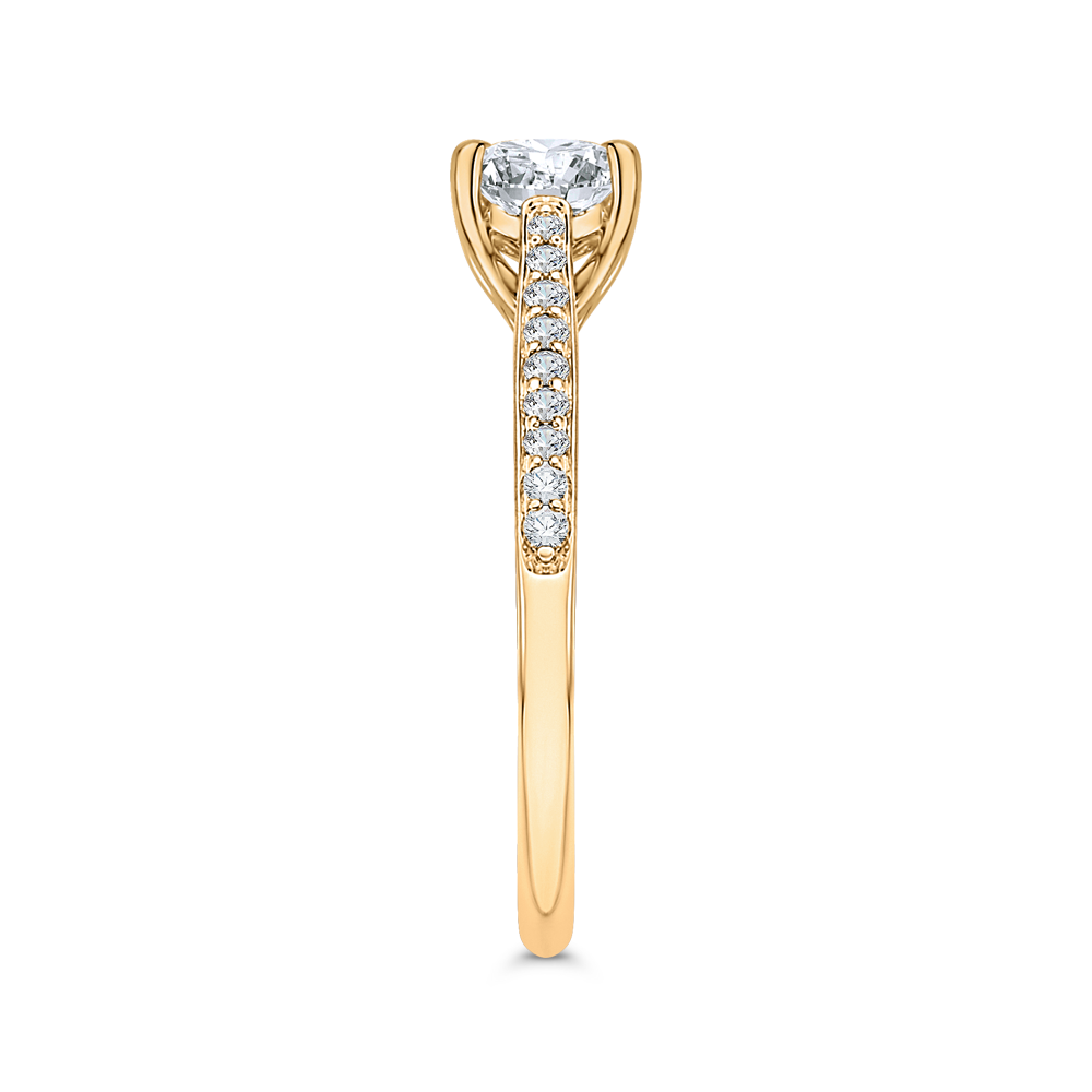 14K Yellow Gold Round Cut Diamond Solitaire with Accents Engagement Ring (Semi-Mount)