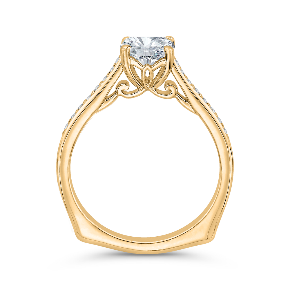 14K Yellow Gold Round Cut Diamond Solitaire with Accents Engagement Ring (Semi-Mount)
