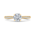 14K Yellow Gold Round Cut Diamond Solitaire with Accents Engagement Ring (Semi-Mount)