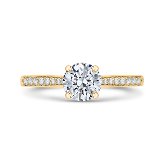 14K Yellow Gold Round Cut Diamond Solitaire with Accents Engagement Ring (Semi-Mount)