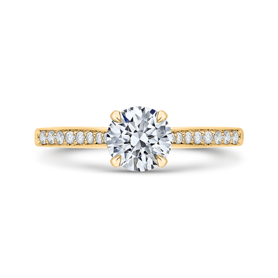 14K Yellow Gold Round Cut Diamond Solitaire with Accents Engagement Ring (Semi-Mount)