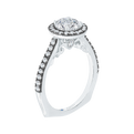 Black Rhodium Tips Round Diamond Halo Engagement Ring in 14K White Gold (Semi-Mount)