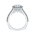 Black Rhodium Tips Round Diamond Halo Engagement Ring in 14K White Gold (Semi-Mount)