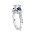 Euro Shank Round Diamond and Sapphire Three-Stone Engagement Ring in 14K White Gold (Semi-Mount)