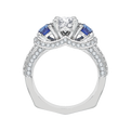 Euro Shank Round Diamond and Sapphire Three-Stone Engagement Ring in 14K White Gold (Semi-Mount)