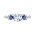 Euro Shank Round Diamond and Sapphire Three-Stone Engagement Ring in 14K White Gold (Semi-Mount)