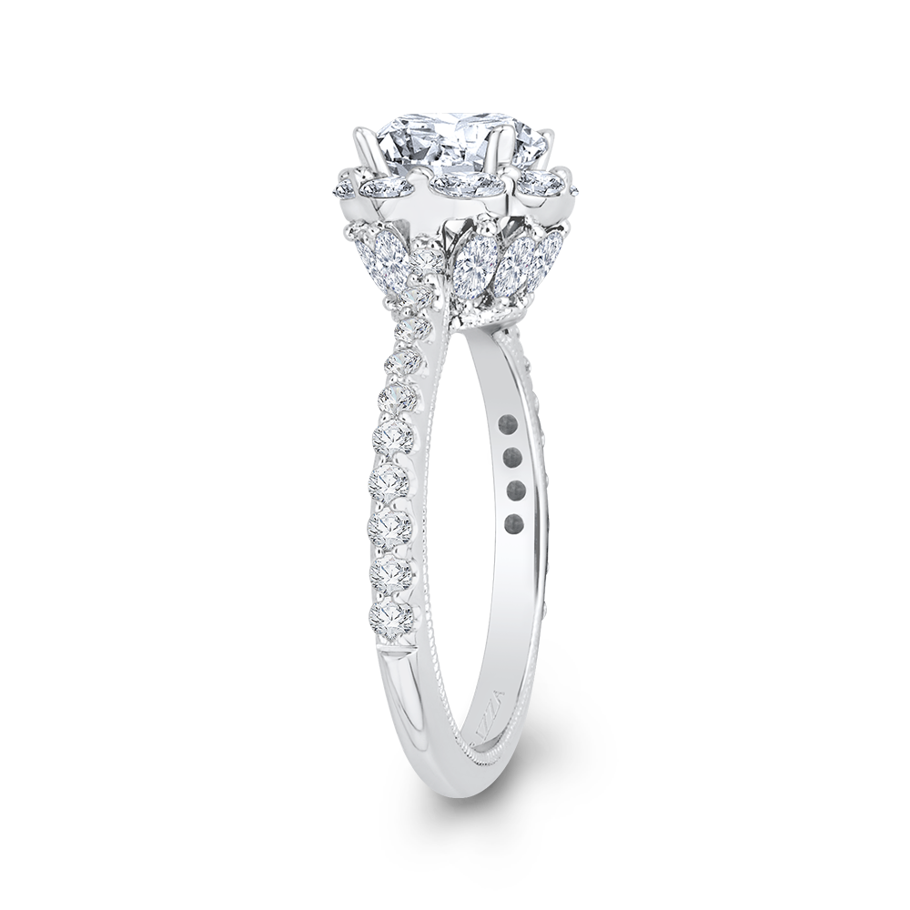 14K White Gold Round Cut Diamond Halo Engagement Ring (Semi-Mount)