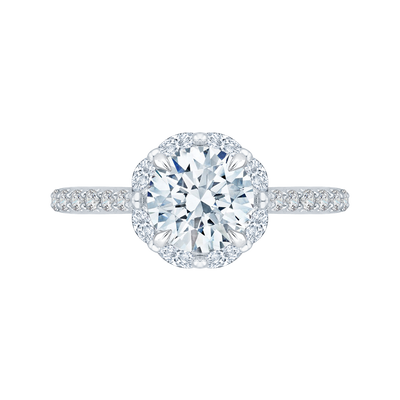 14K White Gold Round Cut Diamond Halo Engagement Ring (Semi-Mount)