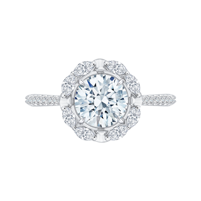 14K White Gold Round Diamond Halo Engagement Ring (Semi-Mount)