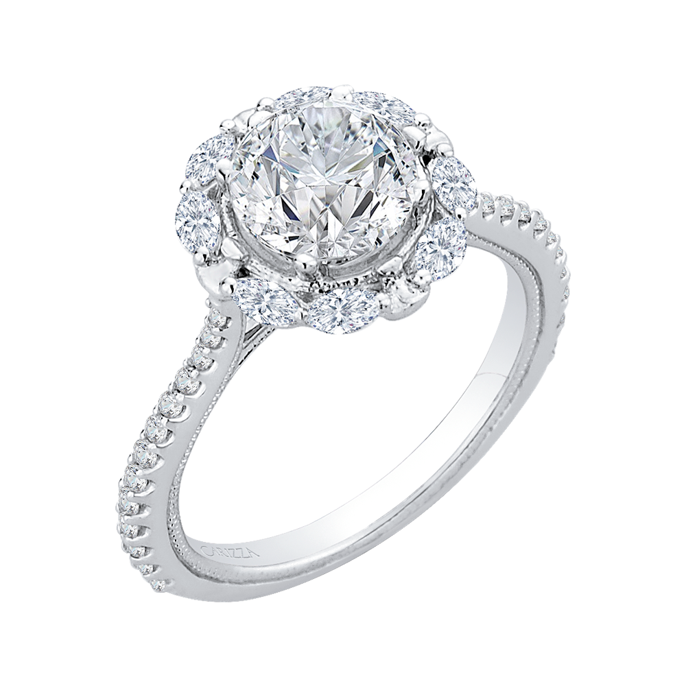14K White Gold Round Diamond Halo Engagement Ring (Semi-Mount)
