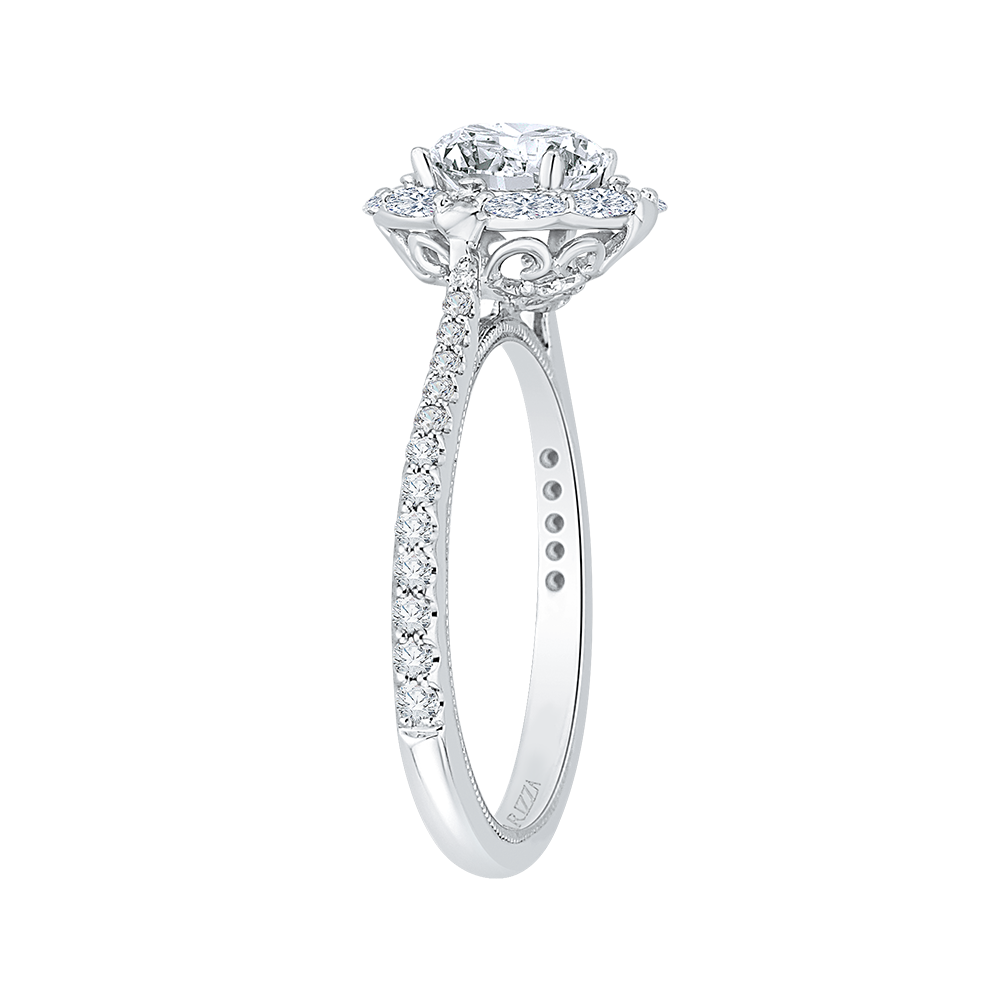 14K White Gold Round Diamond Halo Engagement Ring (Semi-Mount)