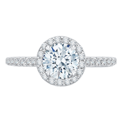 Round Diamond Halo Engagement Ring in 14K White Gold (Semi-Mount)