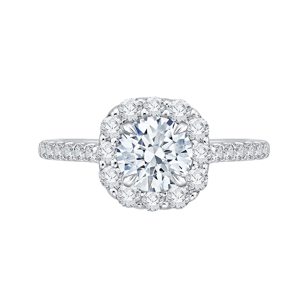 Round Diamond Halo Engagement Ring In 14K White Gold (Semi-Mount)