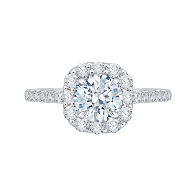 Round Diamond Halo Engagement Ring In 14K White Gold (Semi-Mount)