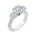 Diamond Three-Stone Cathedral Style Engagement Ring in 14K White Gold (Semi-Mount)