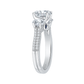 Diamond Three-Stone Cathedral Style Engagement Ring in 14K White Gold (Semi-Mount)